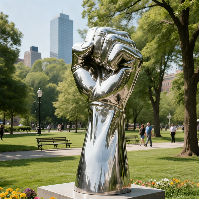 Patung Baja Tahan Karat Cermin Iron Fist United